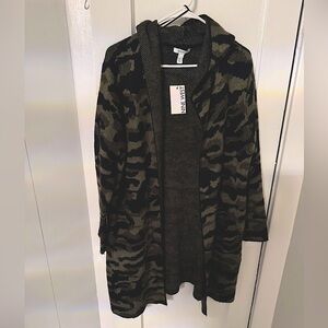 Knee Length Army Print Cardigan
